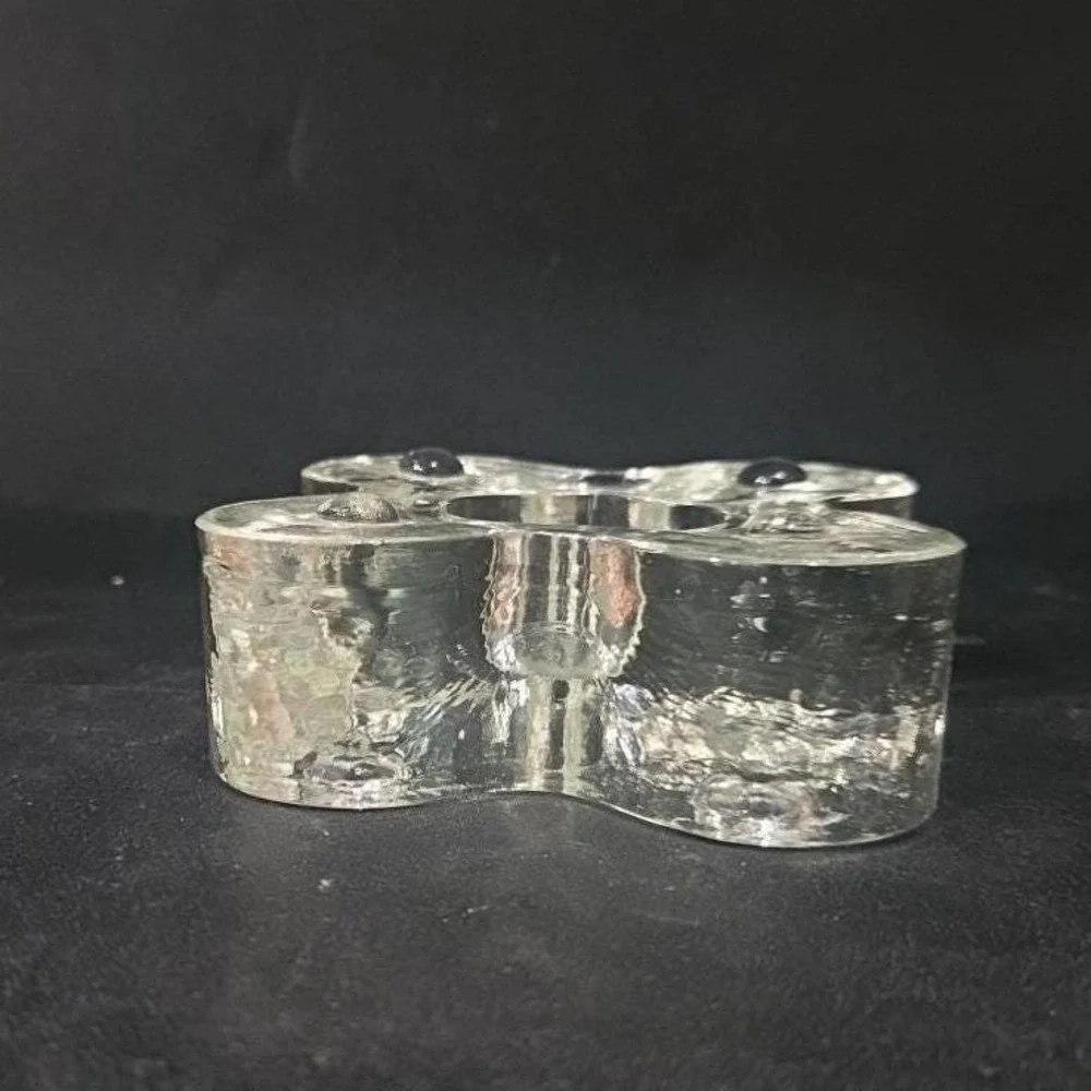 Blenko Mid Century‎ Candle Holder, Handmade Clear Art Glass, Vintage Home Decor